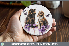 GorgeousCats Purple Drips Round Coaster design.