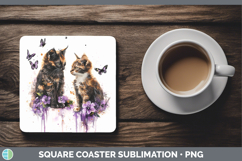 GorgeousCats Purple Drips Square Coaster design.