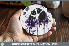 GorgeousCats Purple Drips Round Coaster design.