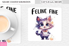 Funny Cat Quotes|Watercolor Square Coaster Sublimation Product Image 1