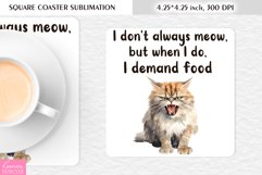 Funny Cat Quotes|Watercolor Square Coaster Sublimation Product Image 1