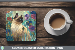 GorgeousCats Stained Glass Wild Flowers Square Coaster design.