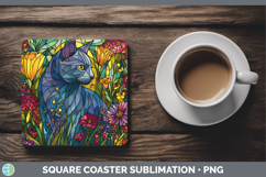 GorgeousCats Stained Glass Wild Flowers Square Coaster design.