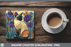 GorgeousCats Stained Glass Wild Flowers Square Coaster design.