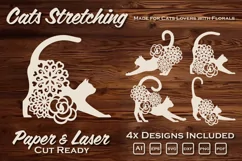 Floral Stretching Cats Paper Cut SVG Design Templates Product Image 1