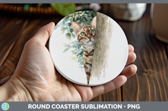 GorgeousCats Tree Peek Round Coaster design.