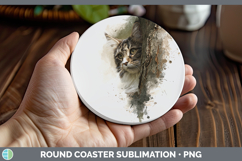 GorgeousCats Tree Peek Round Coaster design.