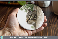 GorgeousCats Tree Peek Round Coaster design.
