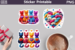 Valentine Cats Heart Sticker | Crochet Cat Sticker Printable Product Image 1