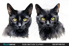 Watercolor Black Cats Sublimation PNG Clipart Product Image 1