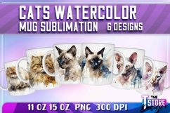 Cats Watercolor Mug Sublimation | 11 oz 15 oz | PNG File Product Image 1