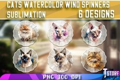Cats Watercolor Wind Spinners Sublimation | PNG 300 DPI Product Image 1