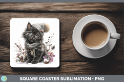 GorgeousCats Winter Knit Hat Square Coaster design.