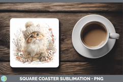 GorgeousCats Winter Knit Hat Square Coaster design.