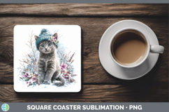 GorgeousCats Winter Knit Hat Square Coaster design.