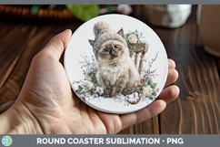 GorgeousCats Winter Knit Hat Round Coaster design.