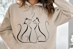 Cat Love Friendship line art Illustration, Cats vector, Blac Product Image 3