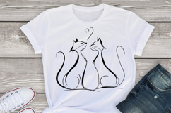 Cat Love Friendship line art Illustration, Cats vector, Blac Product Image 1