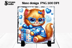 Cute cat slate PNG | Funny cat heart sublimation Product Image 1