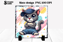 Cute funny cat slate PNG | Animal sublimation Product Image 1