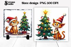Funny Christmas cat slate PNG | Christmas animal sublimation Product Image 1