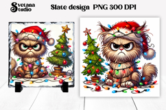 Funny Christmas cat slate PNG | Christmas animal sublimation Product Image 1