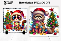 Funny Christmas cat slate PNG | Christmas animal sublimation Product Image 1