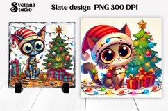 Funny Christmas cat slate PNG | Christmas animal sublimation Product Image 1
