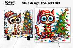 Funny Christmas cat slate PNG | Christmas animal sublimation Product Image 1