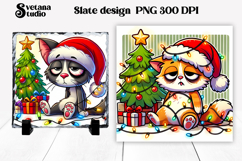 Funny Christmas cat slate PNG | Christmas animal sublimation Product Image 1