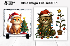 Funny Christmas cat slate PNG | Christmas animal sublimation Product Image 1