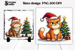 Funny Christmas cat slate PNG | Christmas animal sublimation Product Image 1