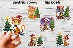 Funny Christmas cat stickers printable | Cute animal sticker Product Image 1