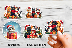 Cute Christmas cat stickers printable | Cute animal sticker Product Image 1