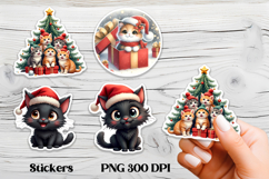 Cute Christmas cat stickers printable | Cute animal sticker Product Image 1