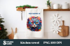 Cute cat kitchen towel sublimation | Animal towel PNG design Product Image 1