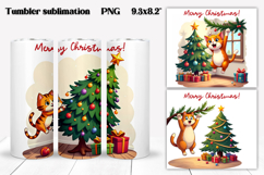 Christmas tumbler wrap | Christmas cat tumbler PNG design Product Image 1