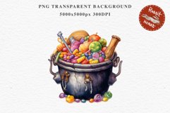 Cauldron With Candy Halloween Clipart PNG Scrapbooking Fairy Tale Art Image Watercolor Transparent Print illustration sublimation creepy printable digital watercolor Cauldron With Candy, spooky clipart, sublimation nursery, Creepy Witch art, halloween