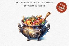 Cauldron With Candy Halloween Clipart PNG Scrapbooking Fairy Tale Art Image Watercolor Transparent Print illustration sublimation creepy printable digital watercolor Cauldron With Candy, spooky clipart, sublimation nursery, Creepy Witch art, halloween