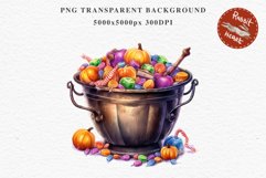 Cauldron With Candy Halloween Clipart PNG Scrapbooking Fairy Tale Art Image Watercolor Transparent Print illustration sublimation creepy printable digital watercolor Cauldron With Candy, spooky clipart, sublimation nursery, Creepy Witch art, halloween
