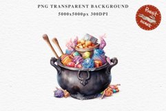 Cauldron With Candy Halloween Clipart PNG Scrapbooking Fairy Tale Art Image Watercolor Transparent Print illustration sublimation creepy printable digital watercolor Cauldron With Candy, spooky clipart, sublimation nursery, Creepy Witch art, halloween