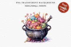Cauldron With Candy Halloween Clipart PNG Scrapbooking Fairy Tale Art Image Watercolor Transparent Print illustration sublimation creepy printable digital watercolor Cauldron With Candy, spooky clipart, sublimation nursery, Creepy Witch art, halloween