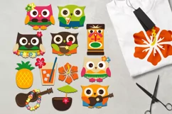 Hawaii aloha owls clipart / luau plumeria Hawaiian graphics Product Image 1