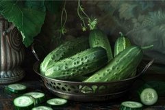 Fresh cucumbers in vintage bowl Product Image 1
