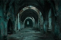 Mysterious abandoned gothic cathedral interior Product Image 1
