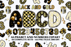 Black and Gold Alphabet png clipart, gold letters doodle Product Image 1