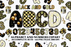 Black and Gold Alphabet png clipart, gold letters doodle Product Image 1