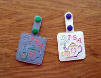 ITH Just Tea Vinyl Key Fob or Bag Tag - Snap Tab Machine Embroidery Product Image 3