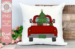 Doodle Truck with Christmas Tree | Red Christmas Truck Product Image 1