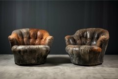 Vintage leather armchairs in dim studio light Product Image 1